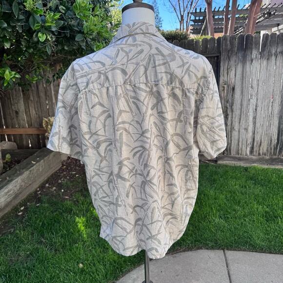Geoffrey Beene Hawaiian Shirt Tan Linen Blend Tropical Bamboo Men's Size Large - Picture 6 of 8